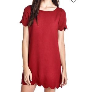 Red scallop Shift dress